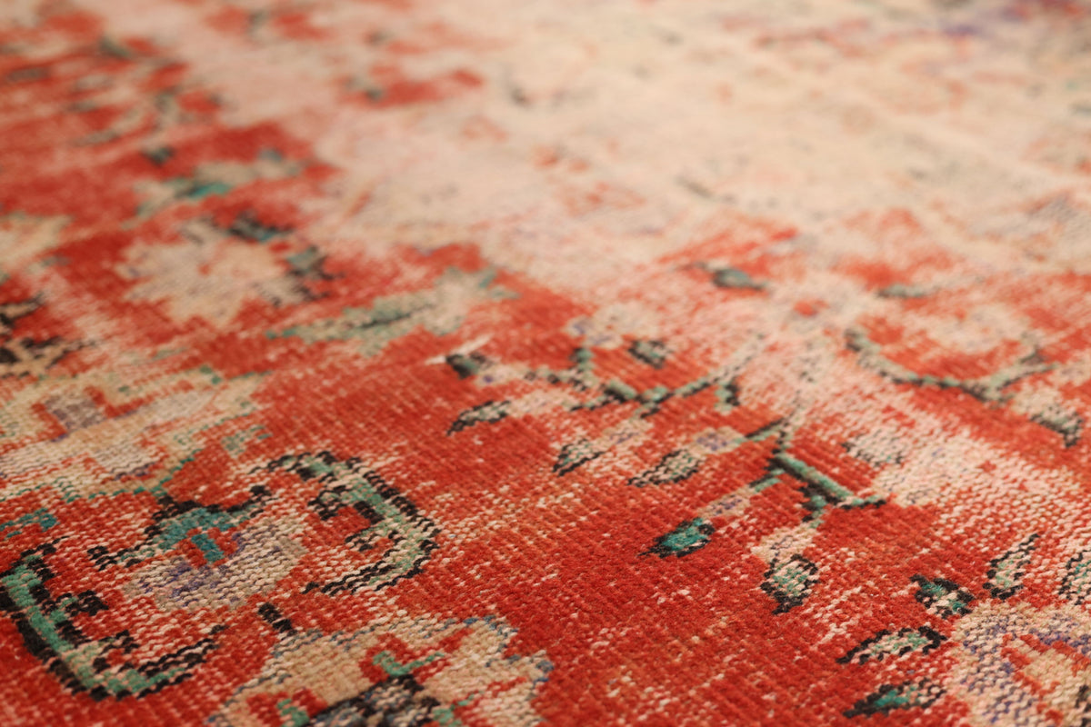 Vintage Manisa Turkish Area Rug 6x9 ft — Red Distressed (No. 57822)