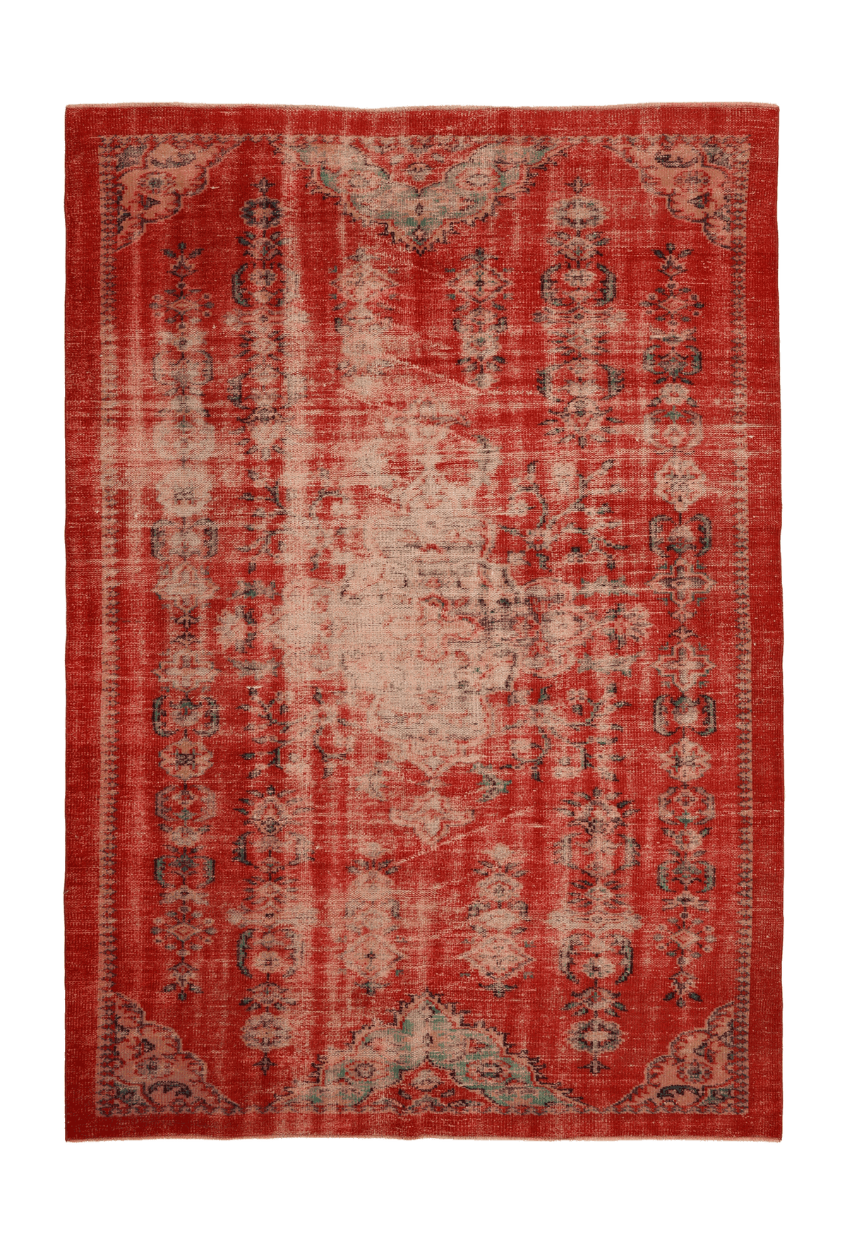 Vintage Manisa Turkish Area Rug 6x9 ft — Red Distressed (No. 57822)
