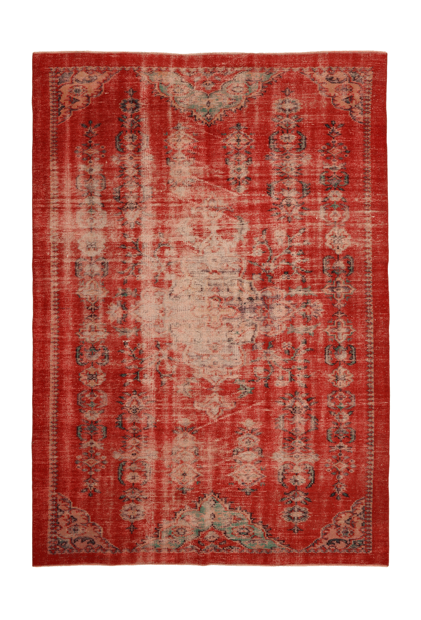 Vintage Manisa Turkish Area Rug 6x9 ft — Red Distressed (No. 57822)