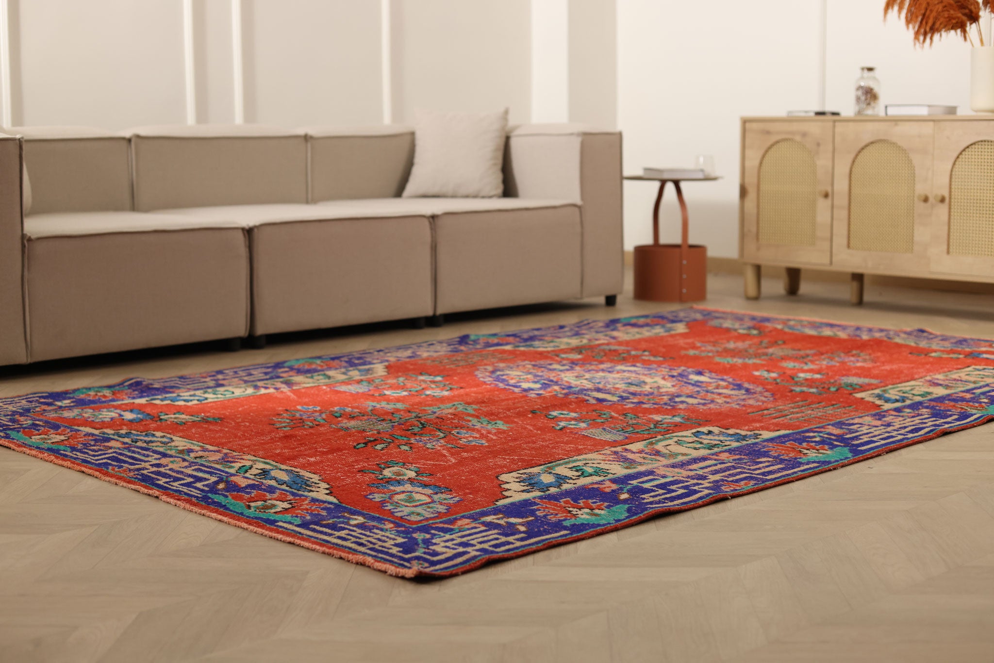 Vintage Manisa Turkish Area Rug 6x10 ft — Red Distressed