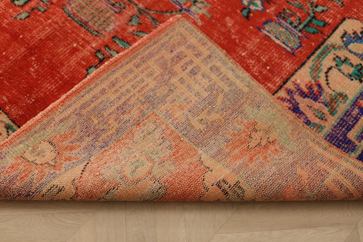 Vintage Manisa Turkish Area Rug 6x10 ft — Red Distressed