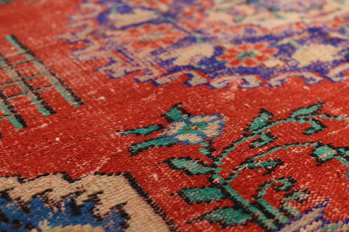 Vintage Manisa Turkish Area Rug 6x10 ft — Red Distressed