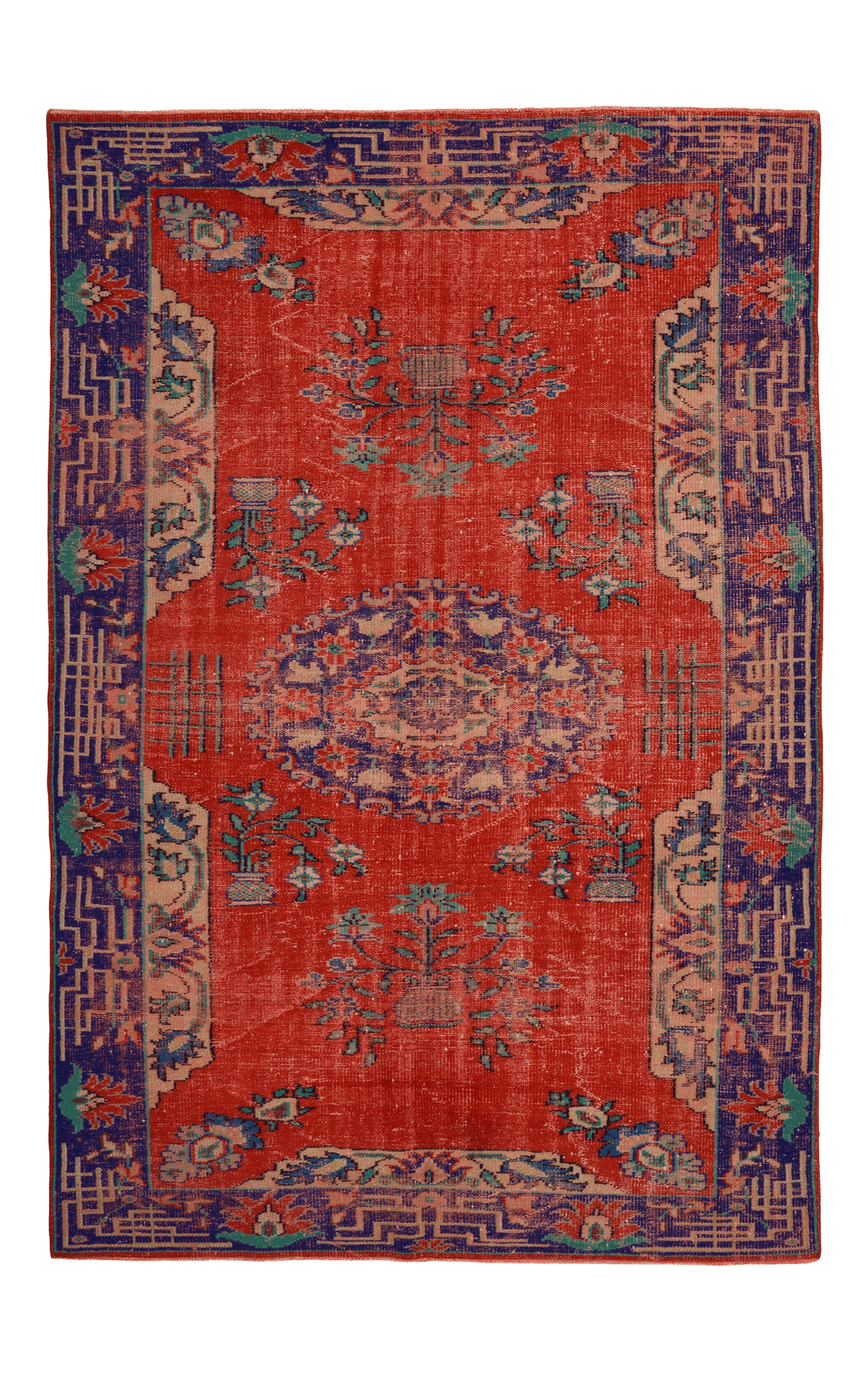 Vintage Manisa Turkish Area Rug 6x10 ft — Red Distressed