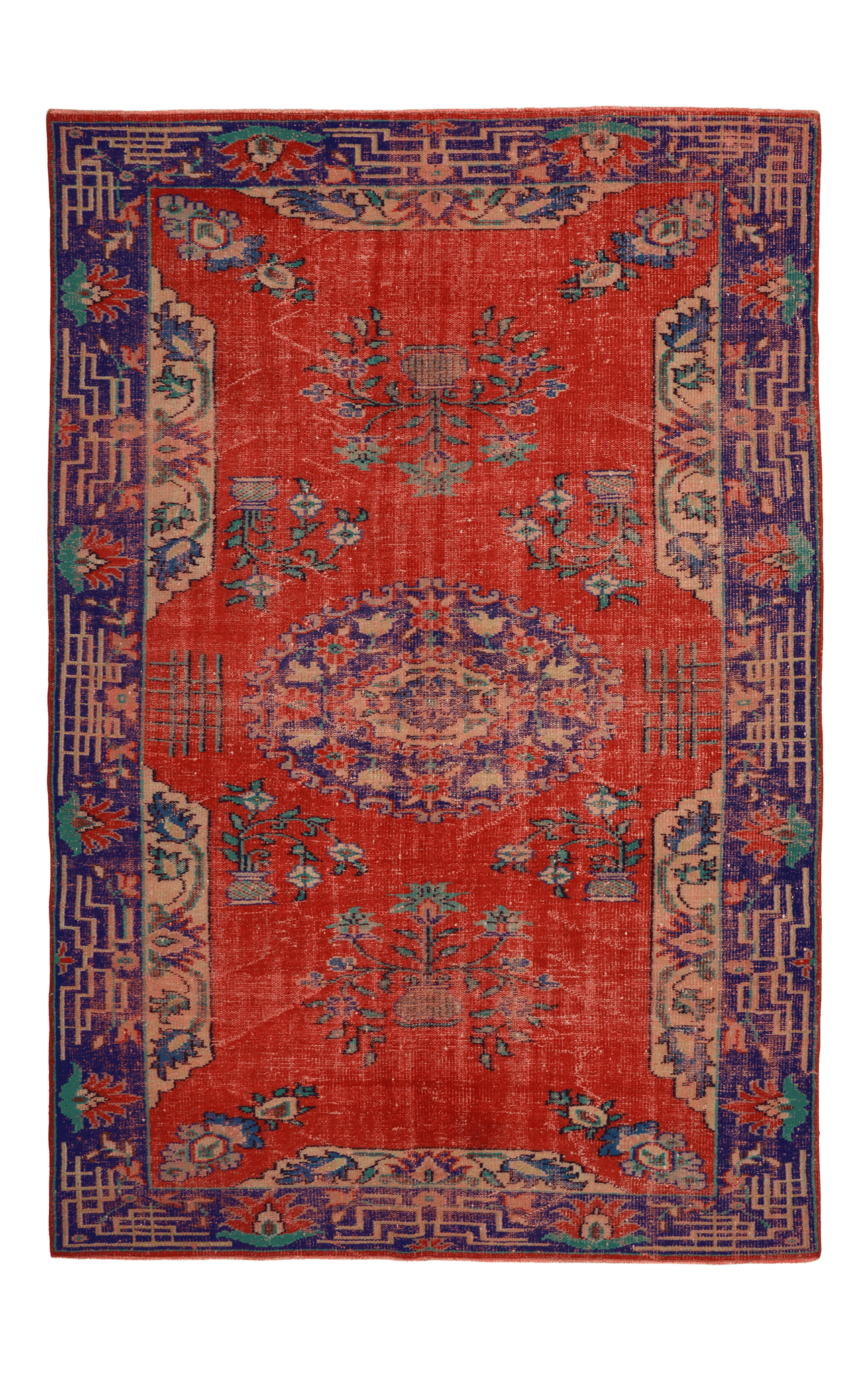 Vintage Manisa Turkish Area Rug 6x10 ft — Red Distressed