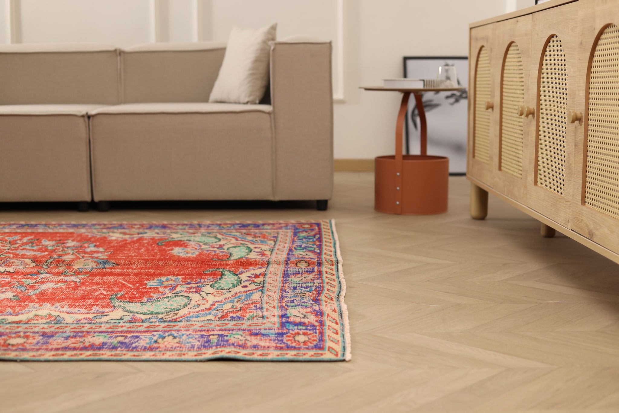 Vintage Manisa Turkish Area Rug 5x9 ft — Red Distressed