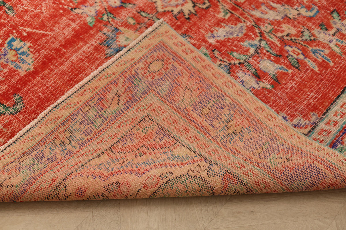 Vintage Manisa Turkish Area Rug 5x9 ft — Red Distressed