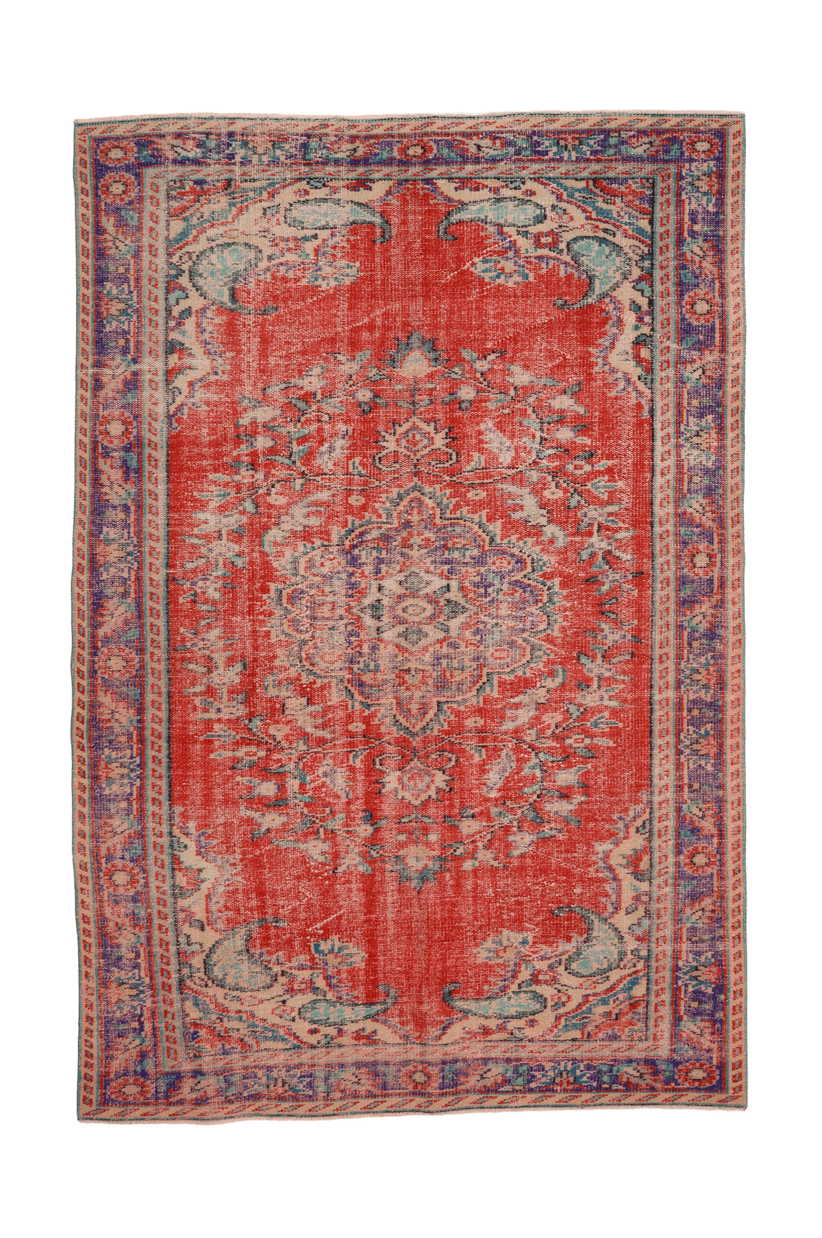 Vintage Manisa Turkish Area Rug 5x9 ft — Red Distressed