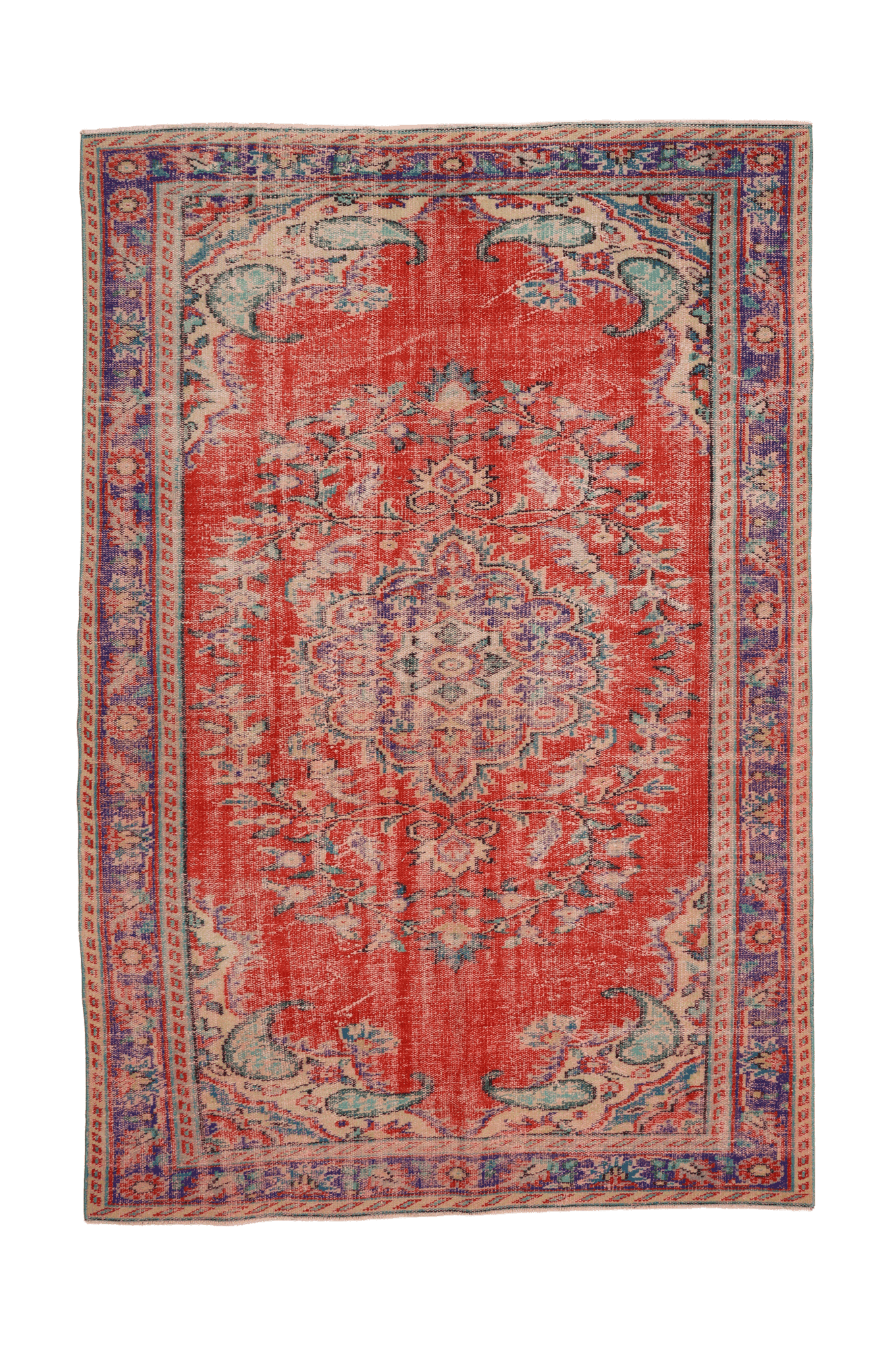 Vintage Manisa Turkish Area Rug 5x9 ft — Red Distressed