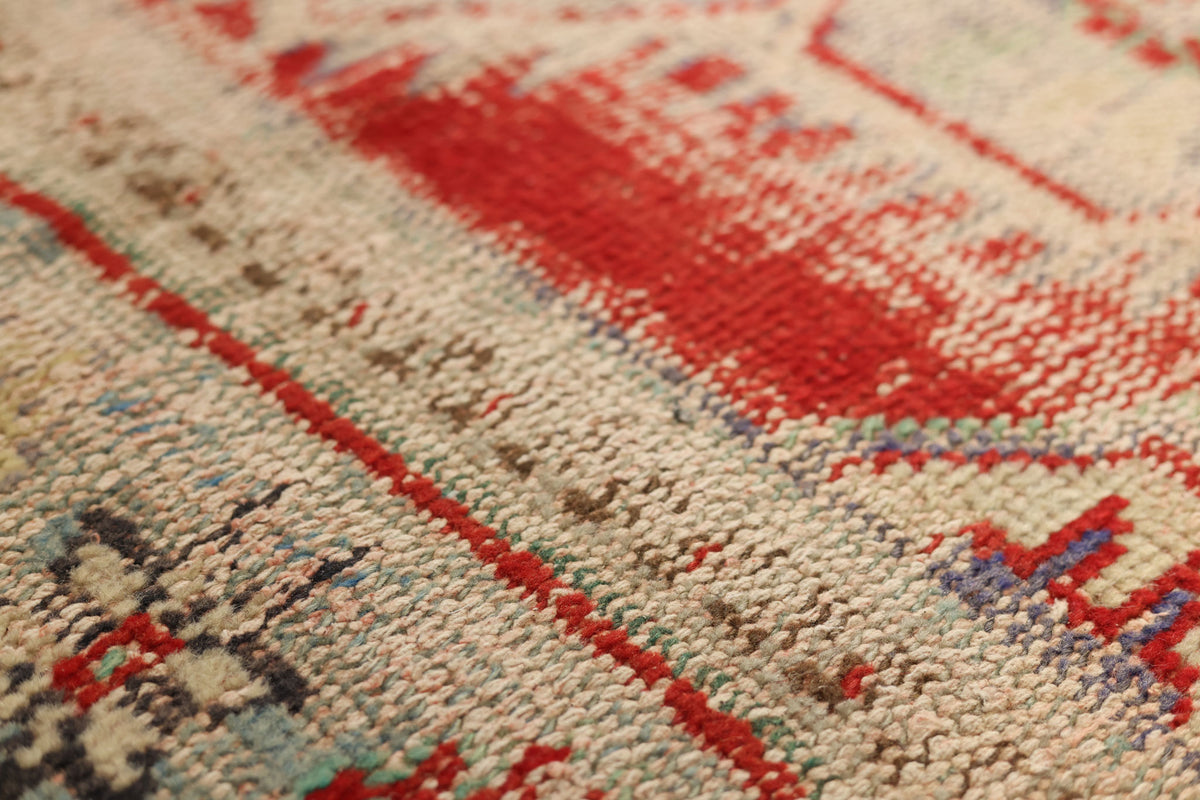 Vintage Manisa Turkish Area Rug 5x9 ft — Red & Beige Distressed