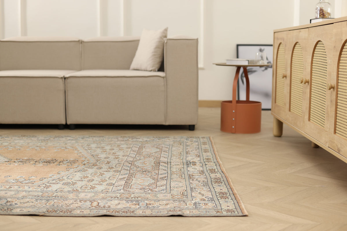Vintage Denizli Turkish Area Rug 5x9 ft — Brown & Gray Floral