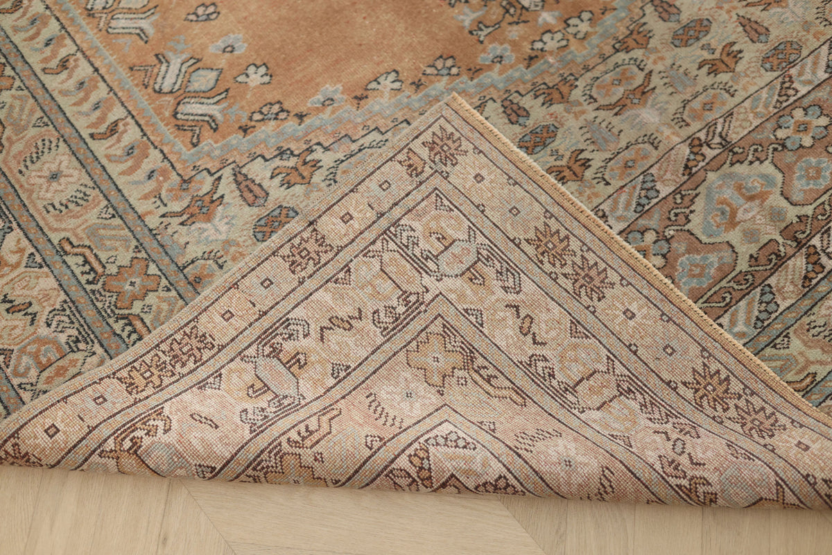 Vintage Denizli Turkish Area Rug 5x9 ft — Brown & Gray Floral
