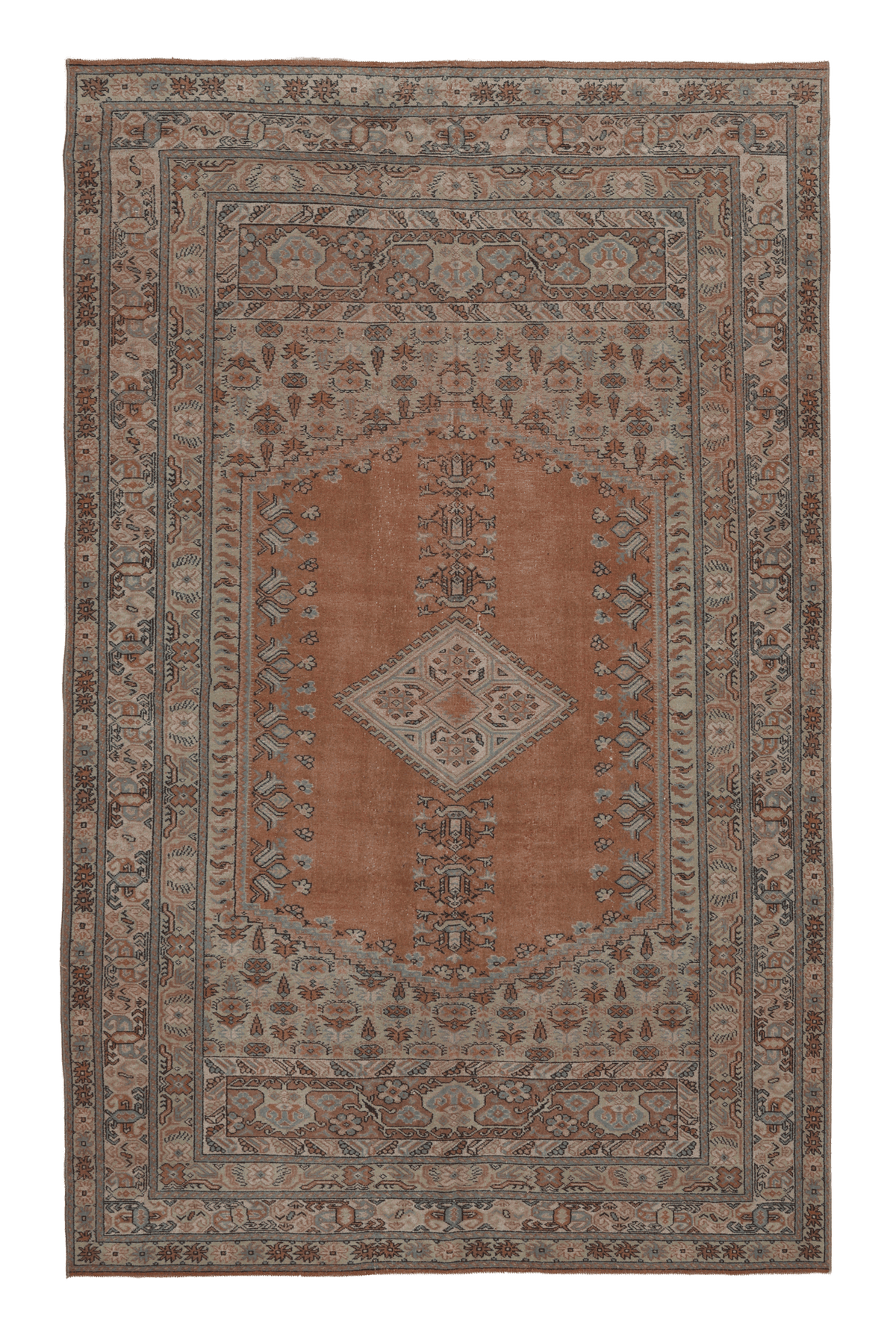 Vintage Denizli Turkish Area Rug 5x9 ft — Brown & Gray Floral