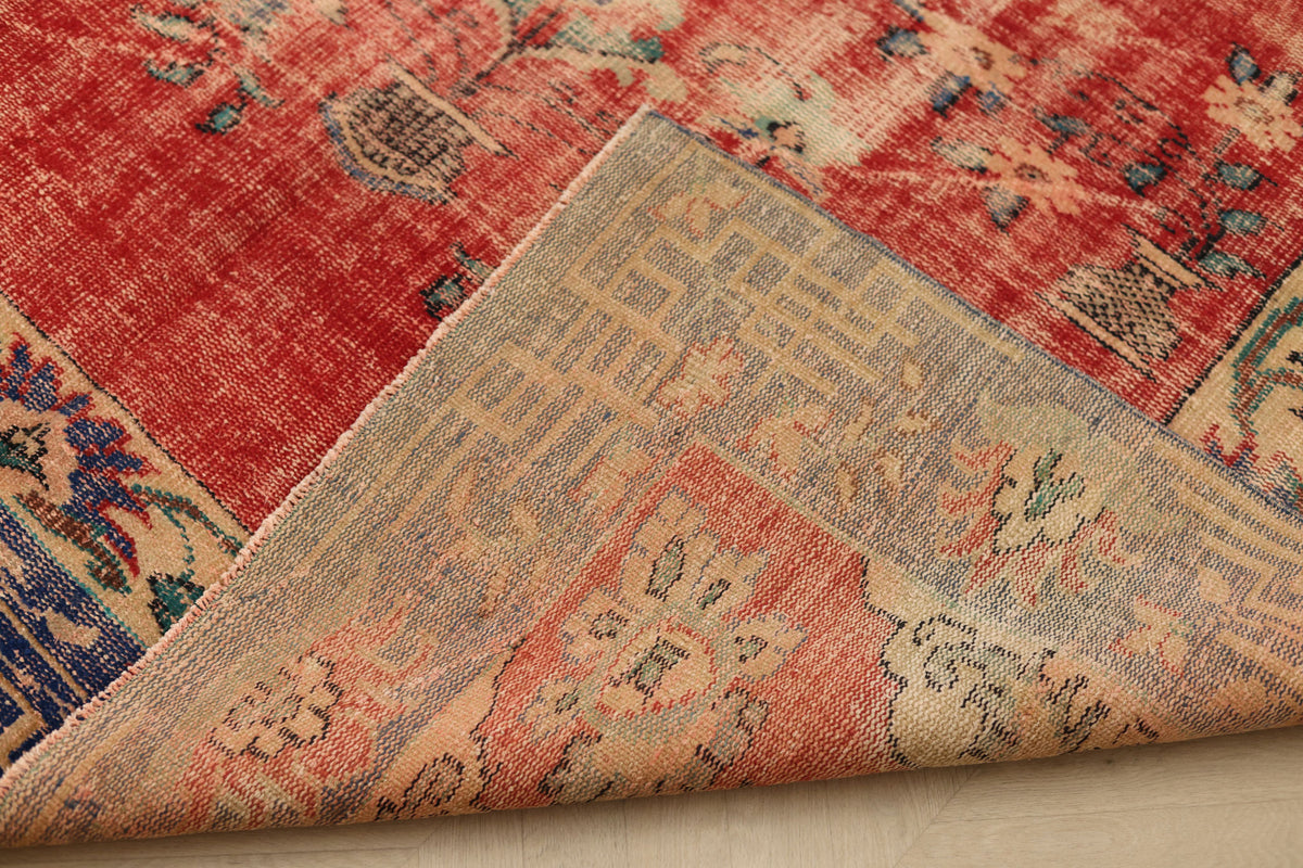 Vintage Manisa Turkish Area Rug 6x9 ft — Red Distressed