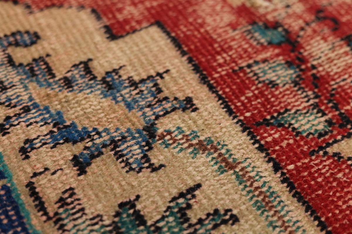 Vintage Manisa Turkish Area Rug 6x9 ft — Red Distressed