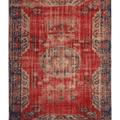 Vintage Manisa Turkish Area Rug 6x9 ft — Red Distressed