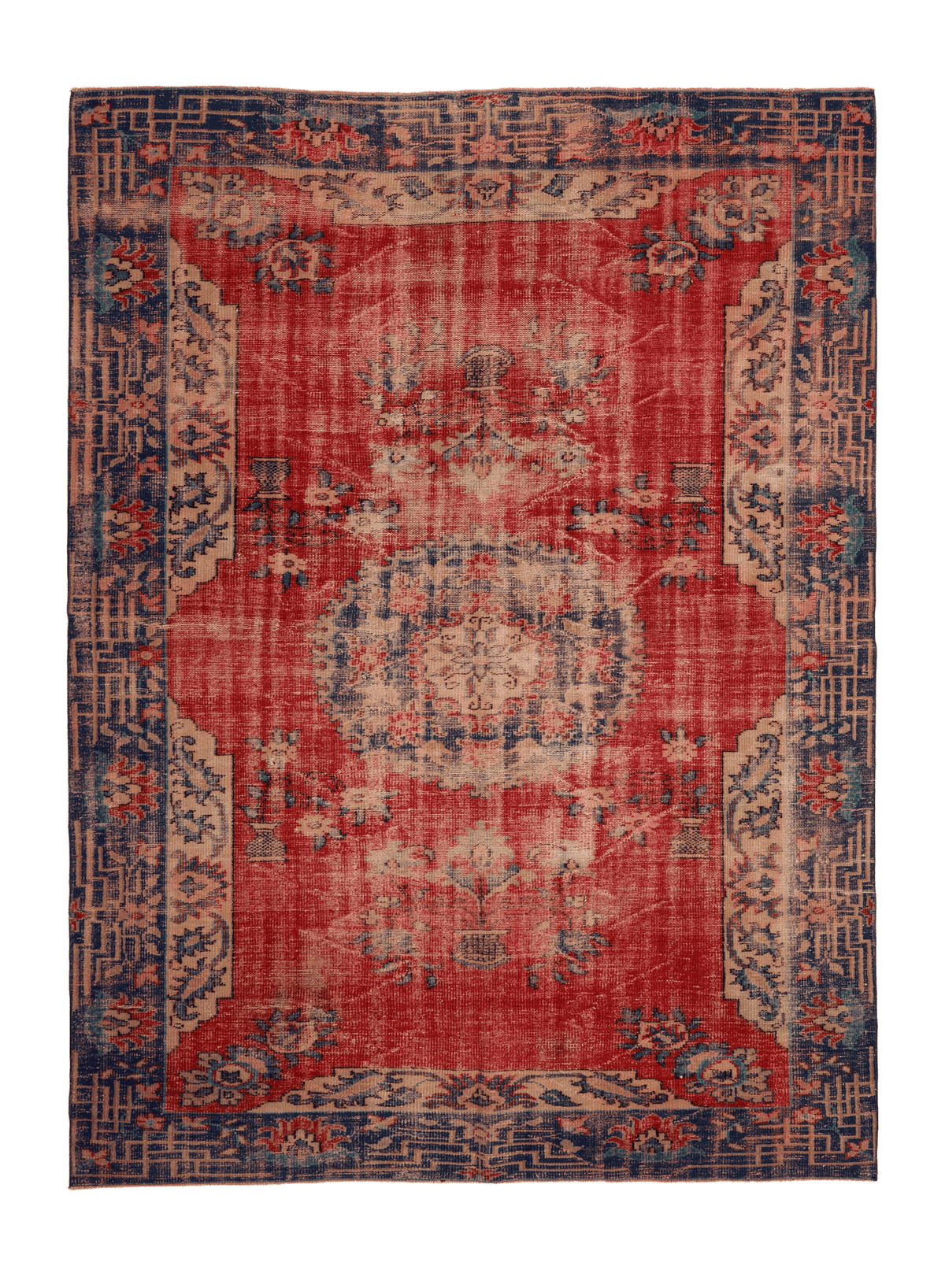Vintage Manisa Turkish Area Rug 6x9 ft — Red Distressed