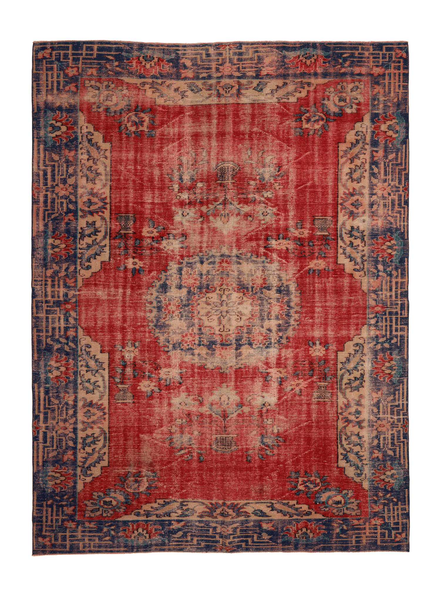Vintage Manisa Turkish Area Rug 6x9 ft — Red Distressed
