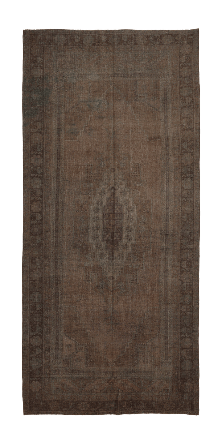 Vintage Aksaray Turkish Area Rug 4x10 ft — Brown & Black Distressed