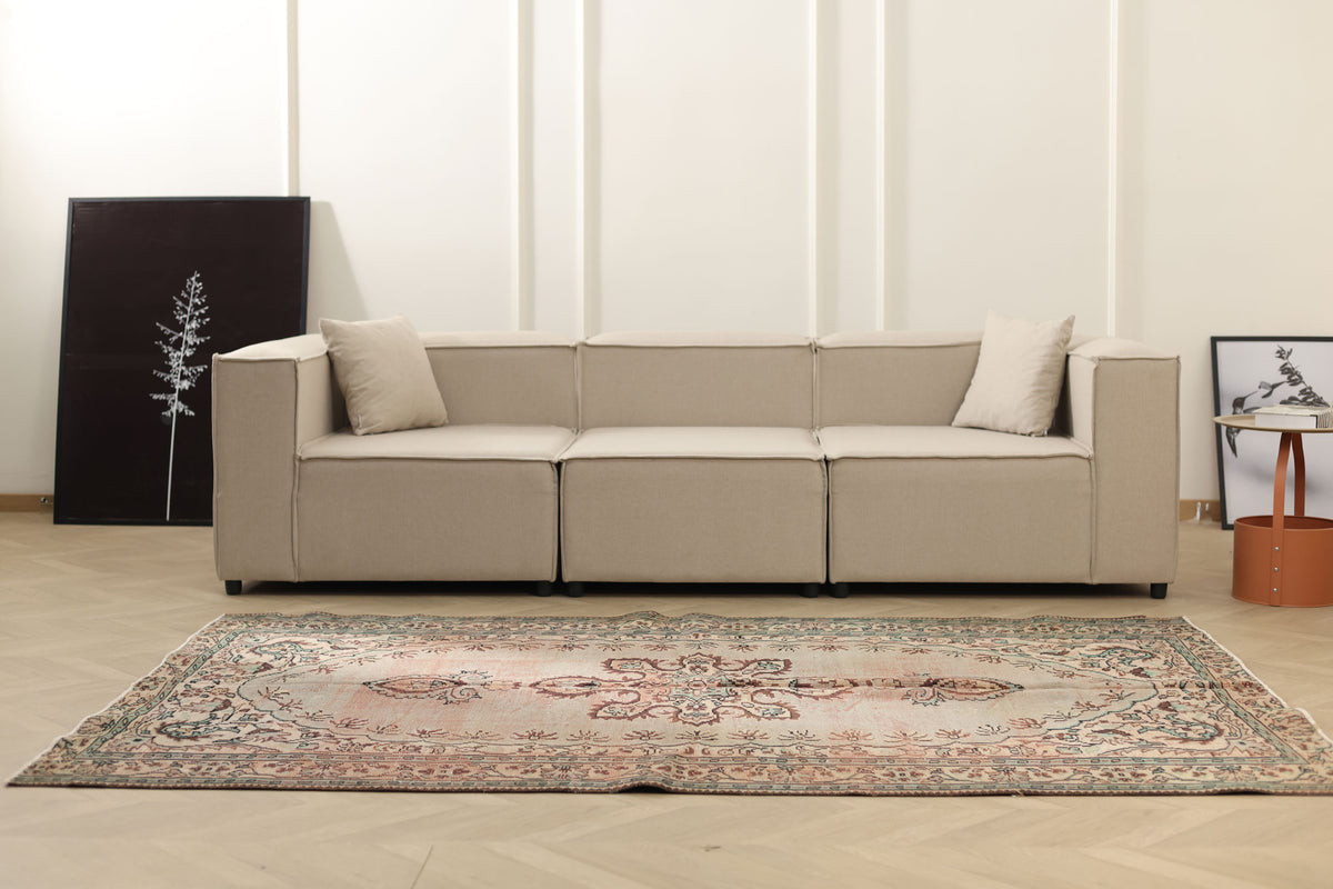 Vintage Manisa Turkish Area Rug 5x8 ft — Gray & Brown Distressed (No. 58091)