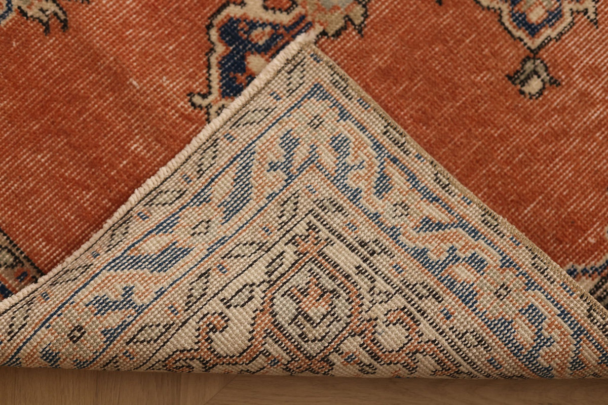 Vintage Isparta Turkish Runner Rug 3x11 ft — Red & Blue Distressed