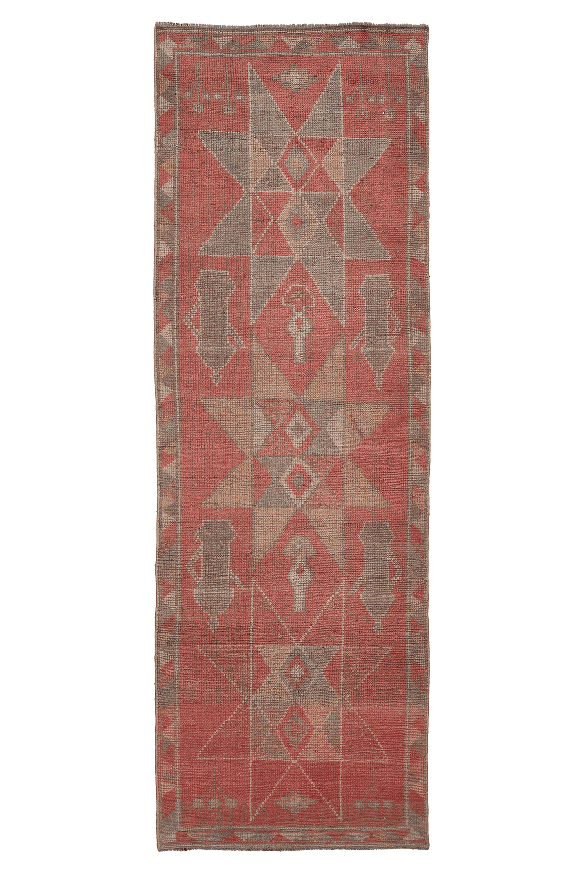 Vintage Southeastern Persian Style Runner Rug 3x10 ft — Red & Brown Geometric