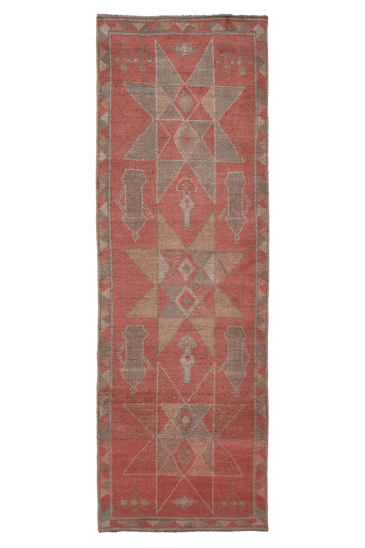 Vintage Southeastern Persian Style Runner Rug 3x10 ft — Red & Brown Geometric