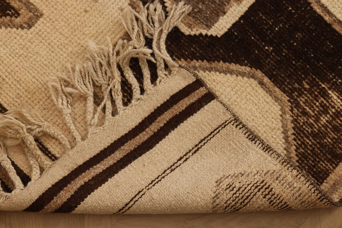 Vintage Southeastern Persian Style Runner Rug 3x11 ft — Beige & Brown Geometric
