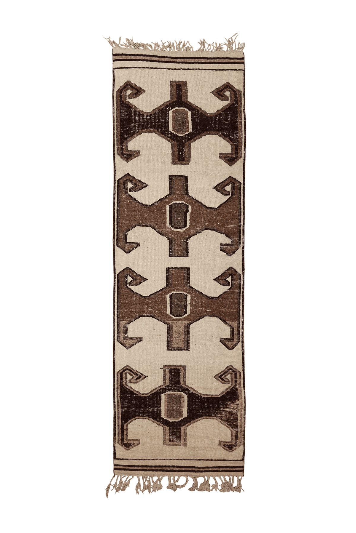 Vintage Southeastern Persian Style Runner Rug 3x11 ft — Beige & Brown Geometric