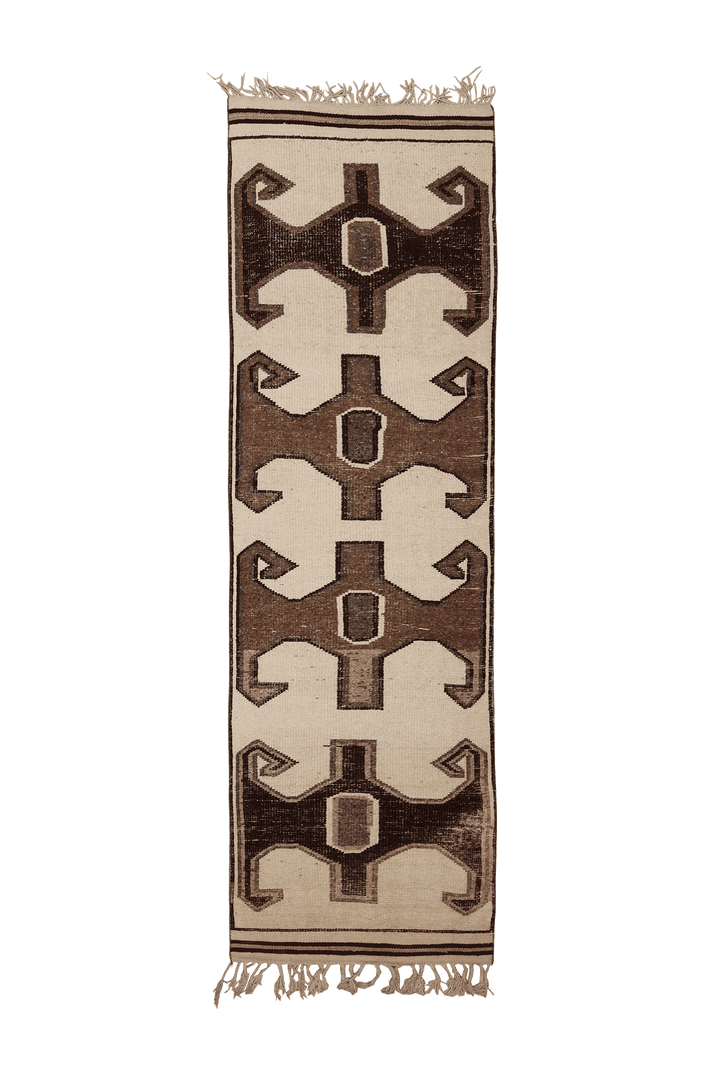 Vintage Southeastern Persian Style Runner Rug 3x11 ft — Beige & Brown Geometric