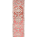 Handmade pink and brown Persian-style wool-cotton runner rug with geometric patterns, 2.6 x 12.4 ft.