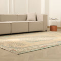 Vintage Manisa Turkish Area Rug 6x9 ft — Beige Floral (No. 58745)