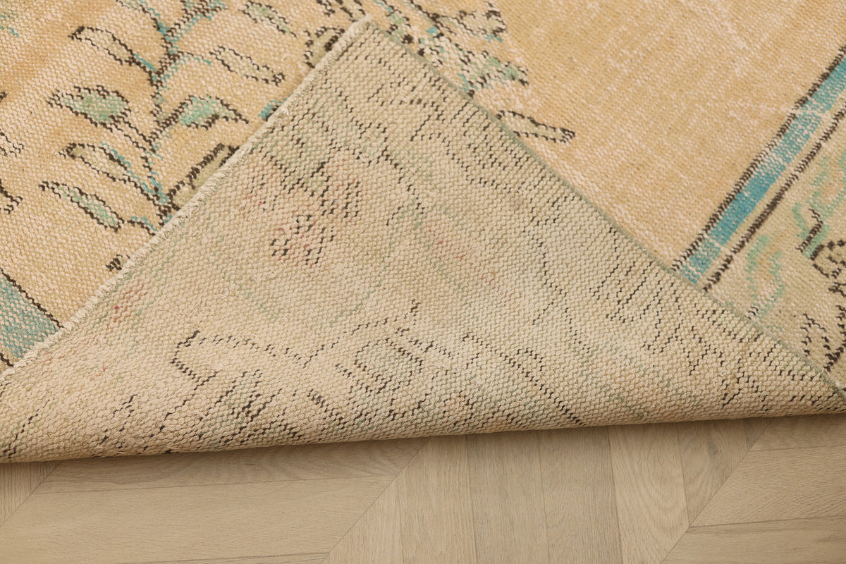 Vintage Manisa Turkish Area Rug 6x9 ft — Beige Floral (No. 58745)