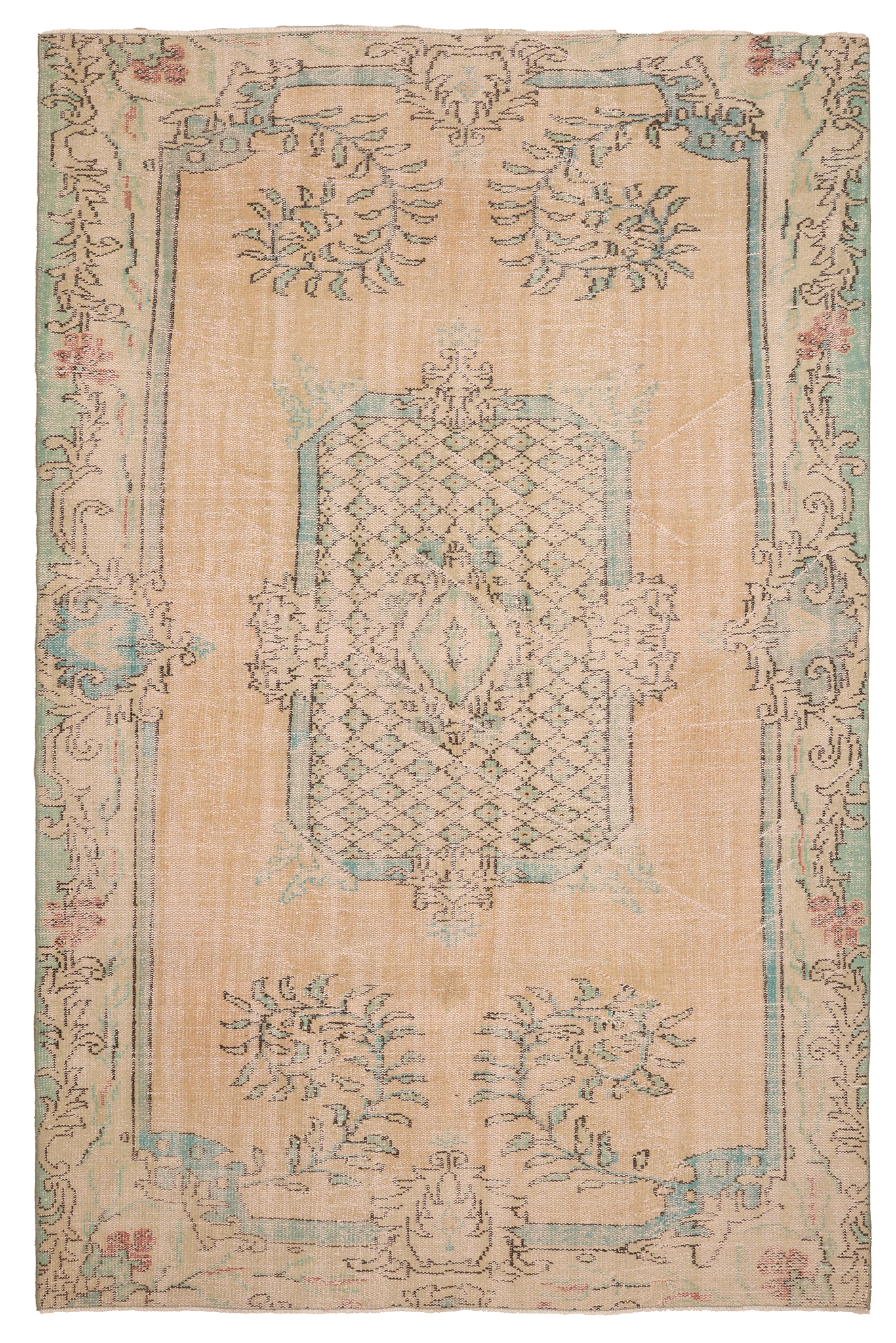 Vintage Manisa Turkish Area Rug 6x9 ft — Beige Floral (No. 58745)