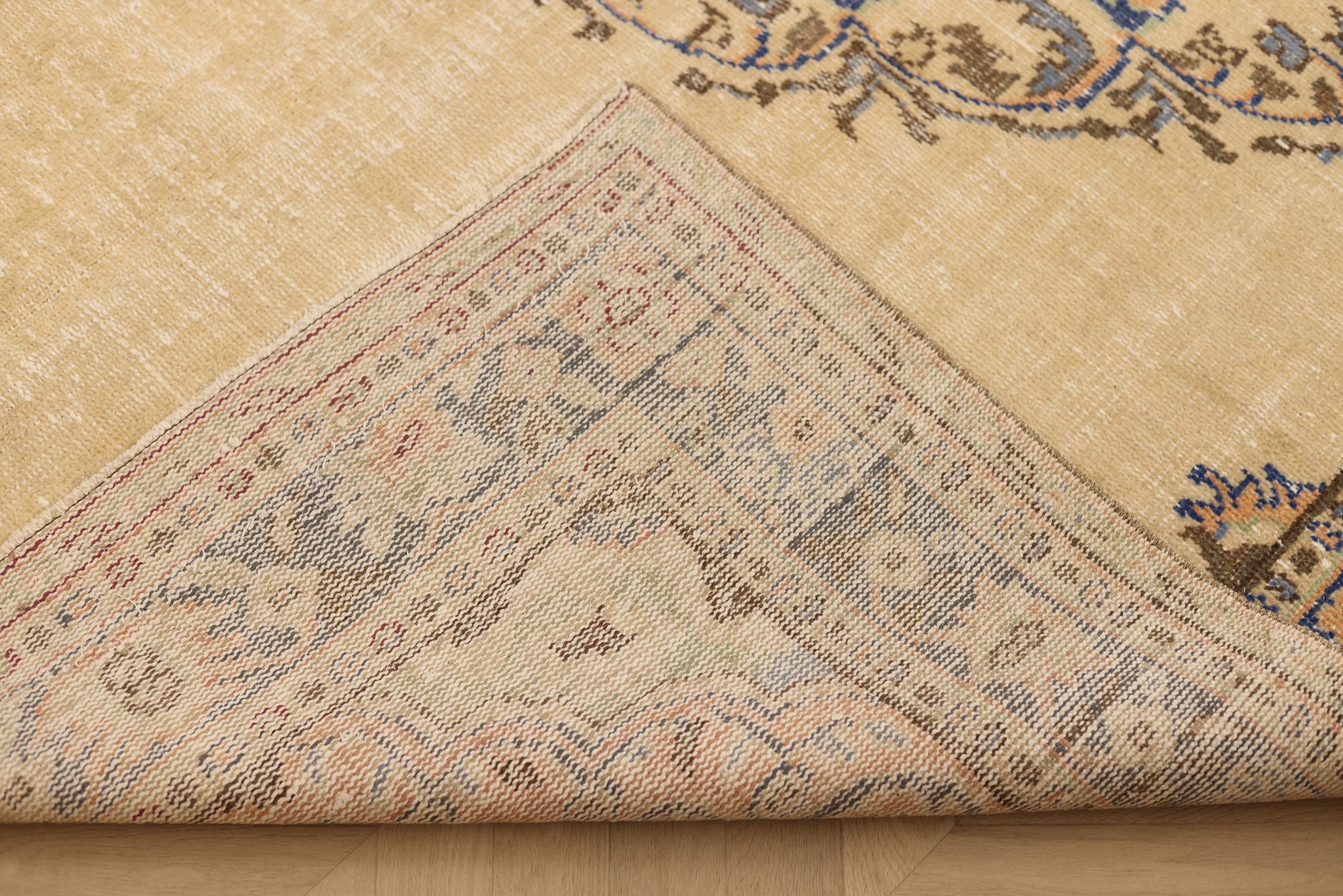 Vintage Manisa Turkish Area Rug 6x10 ft — Beige & Blue Floral (No. 58751)