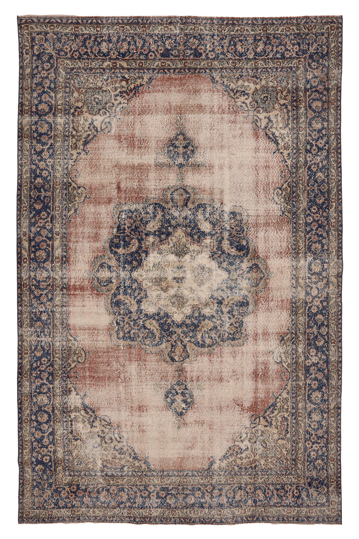 Vintage Isparta Turkish Area Rug 6x10 ft — Blue & Pink Floral