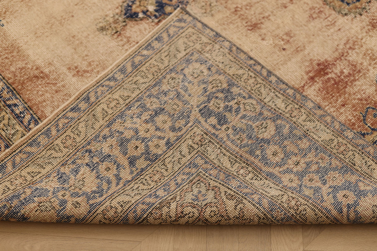 Vintage Isparta Turkish Area Rug 6x10 ft — Blue & Pink Floral
