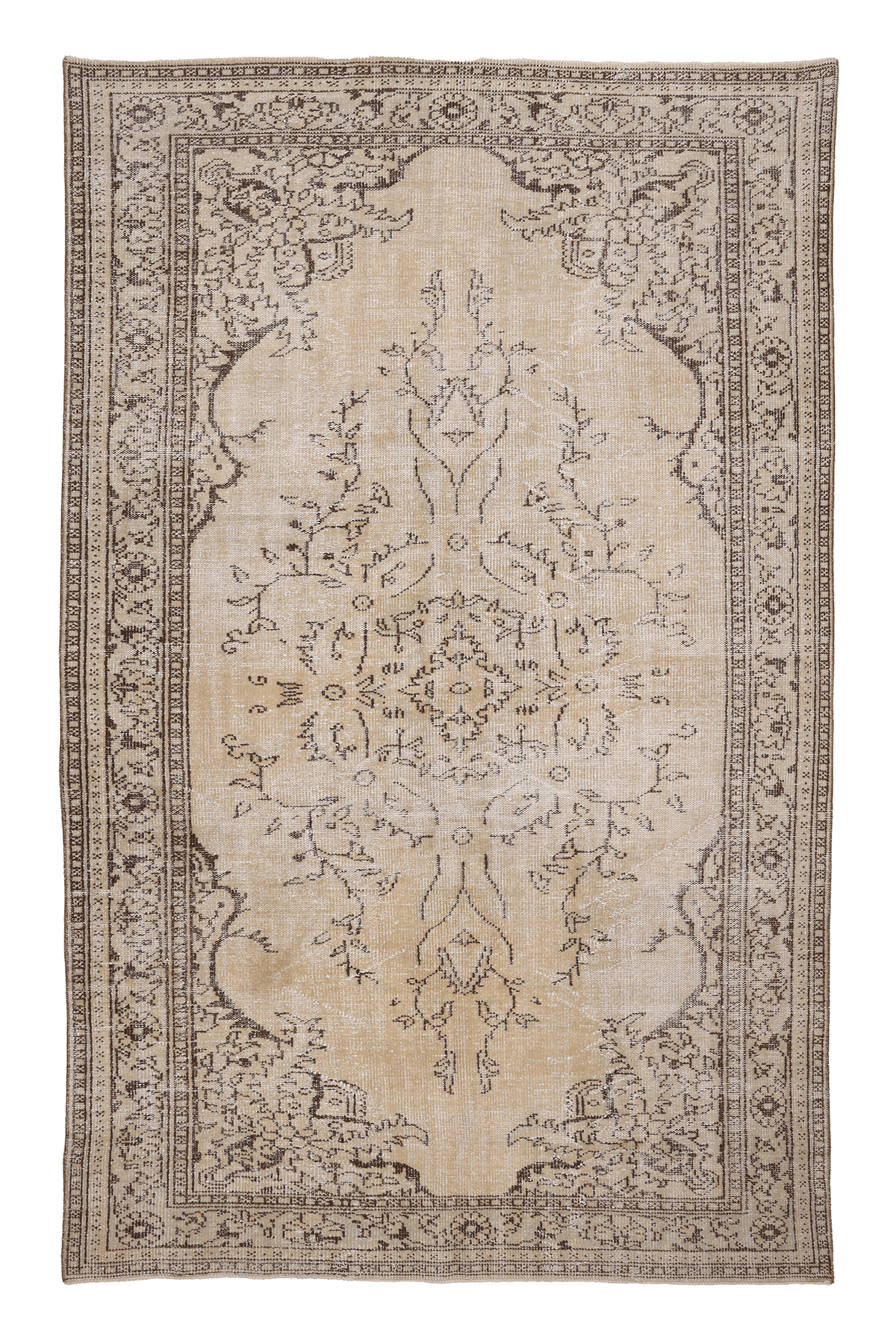 Vintage Manisa Turkish Area Rug 6x10 ft — Beige & Brown Floral