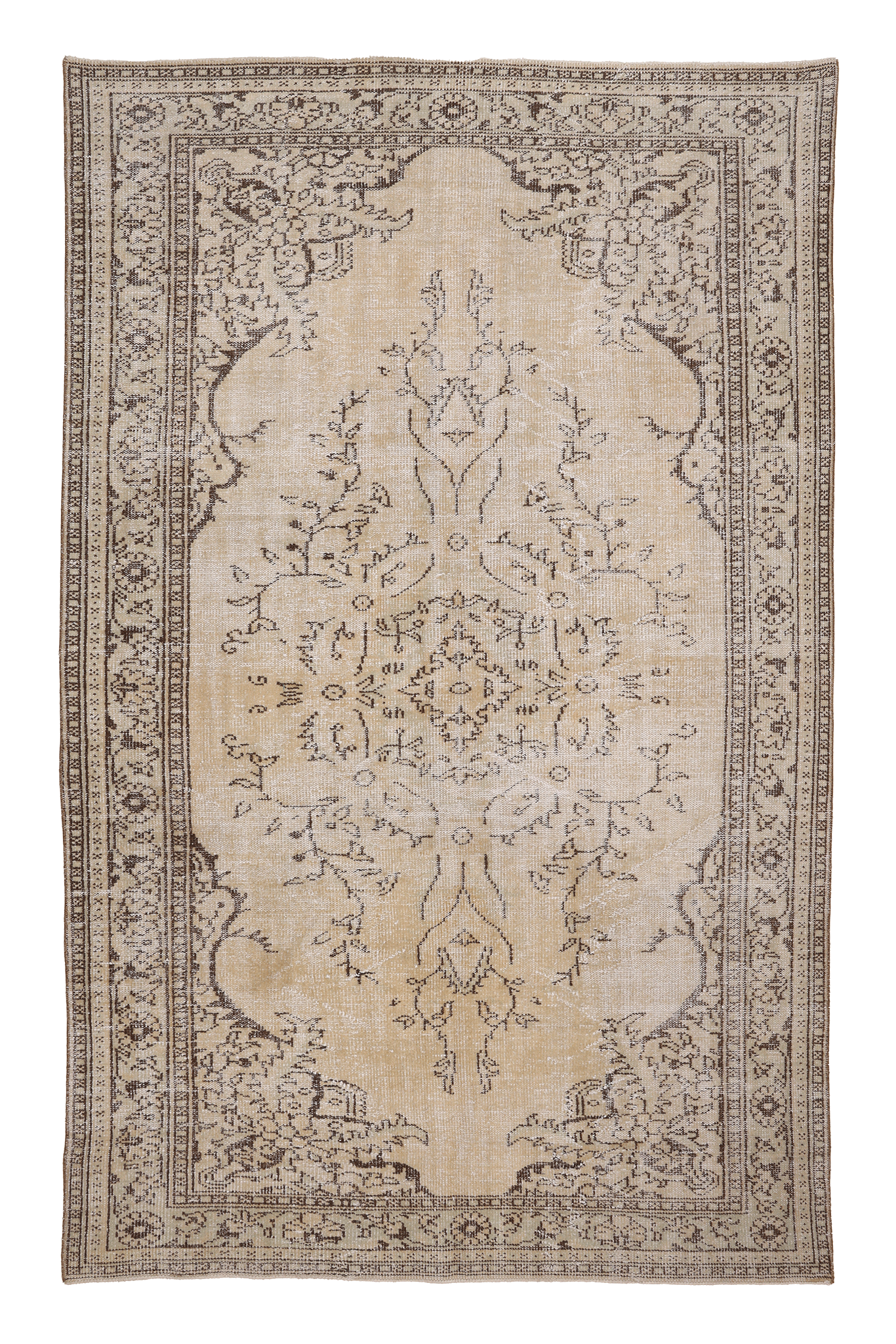 Vintage Manisa Turkish Area Rug 6x10 ft — Beige & Brown Floral