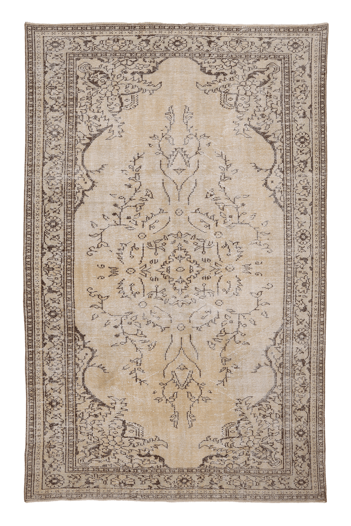 Vintage Manisa Turkish Area Rug 6x10 ft — Beige & Brown Floral