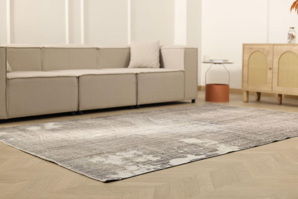Vintage Manisa Turkish Area Rug 6x9 ft — Brown & Gray Distressed