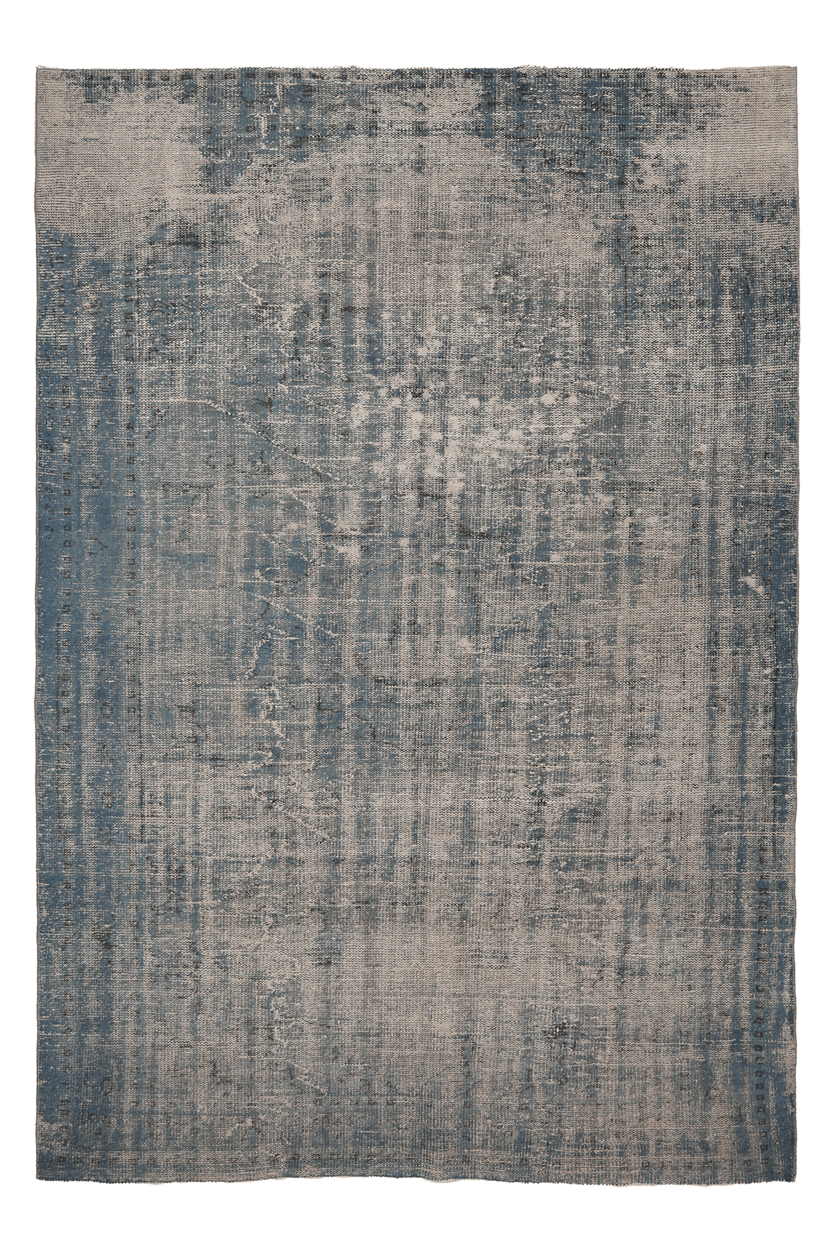 Vintage Manisa Turkish Area Rug 6x9 ft — Blue & Gray Distressed