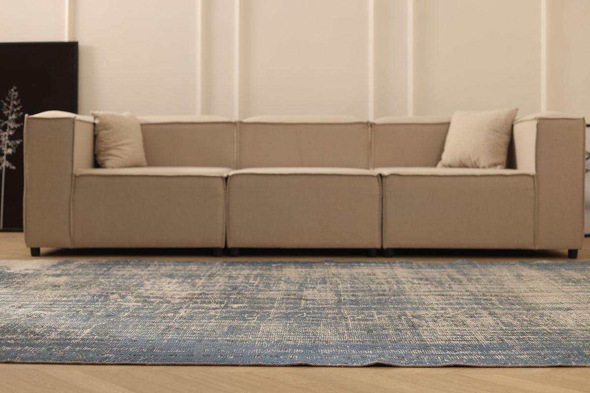 Vintage Manisa Turkish Area Rug 6x9 ft — Blue & Gray Distressed
