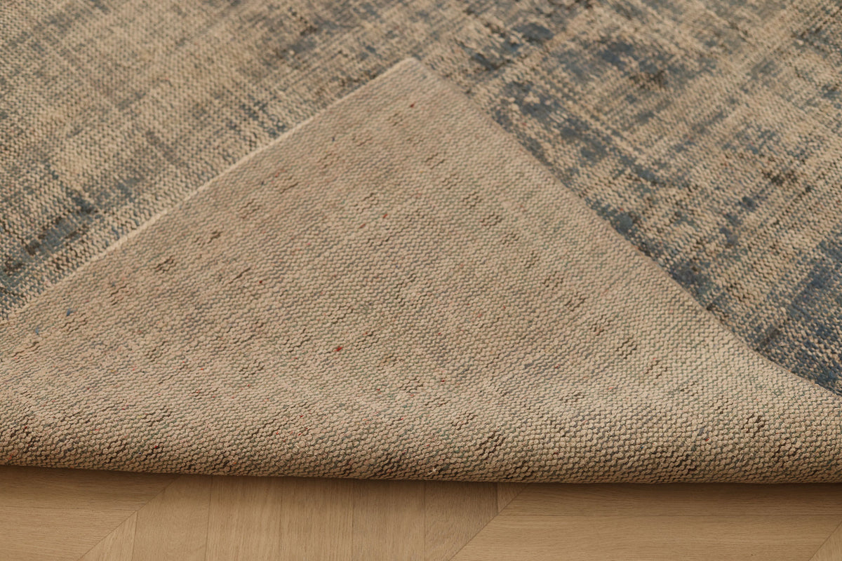 Vintage Manisa Turkish Area Rug 6x9 ft — Blue & Gray Distressed