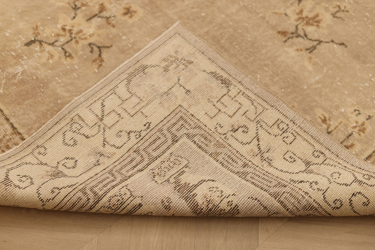 Vintage Isparta Turkish Area Rug 7x10 ft — Beige & Brown Floral (No. 58769)
