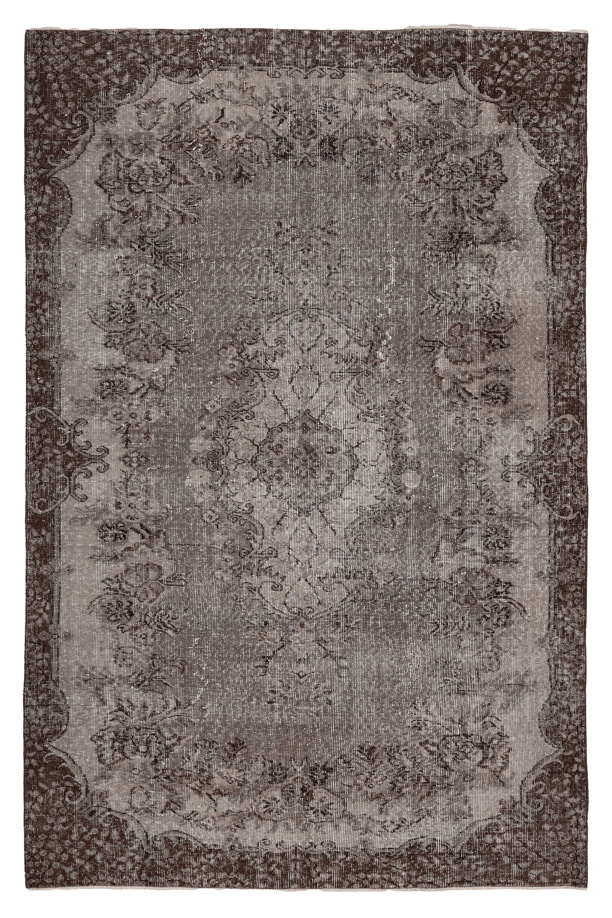 Vintage Isparta Turkish Area Rug 6x9 ft — Gray Floral (No. 58786)