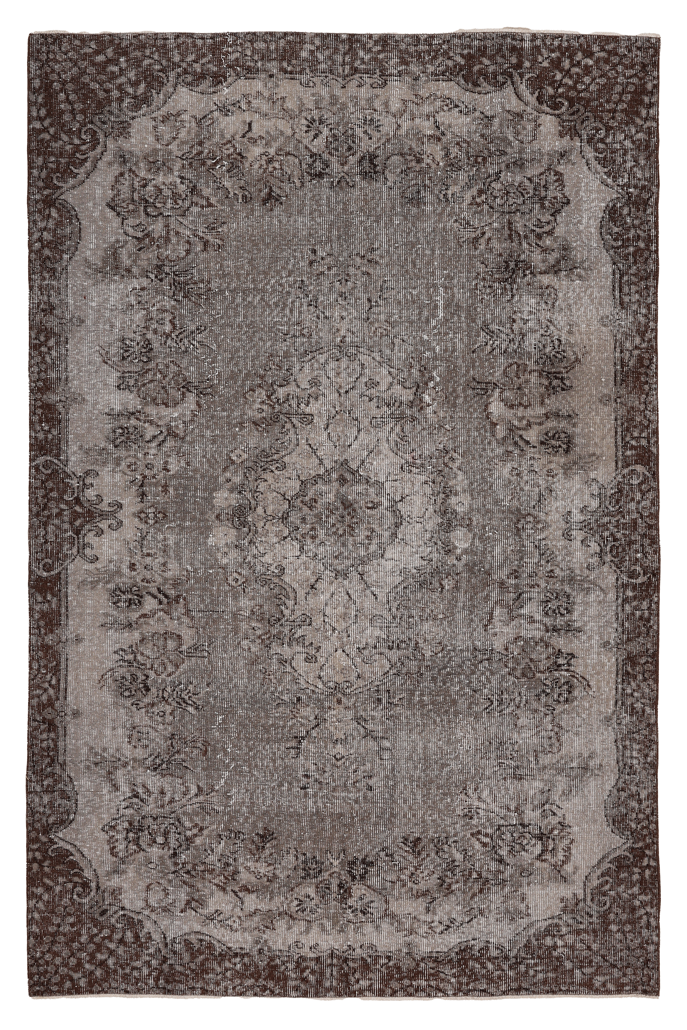 Vintage Isparta Turkish Area Rug 6x9 ft — Gray Floral (No. 58786)