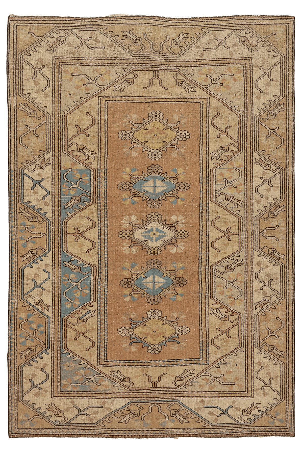 Vintage Muğla Turkish Area Rug 5x7 ft — Brown & Beige Geometric