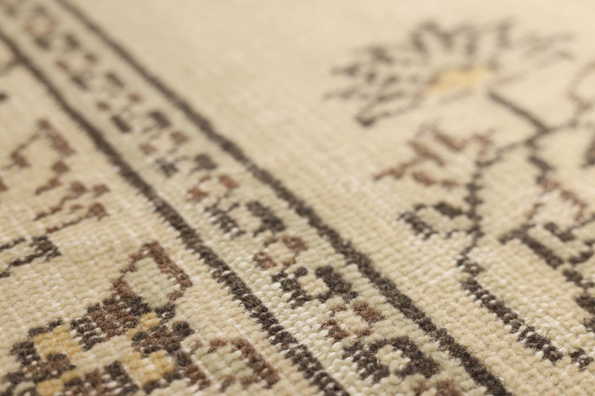 Vintage Manisa Turkish Area Rug 6x9 ft — Beige Floral (No. 58798)