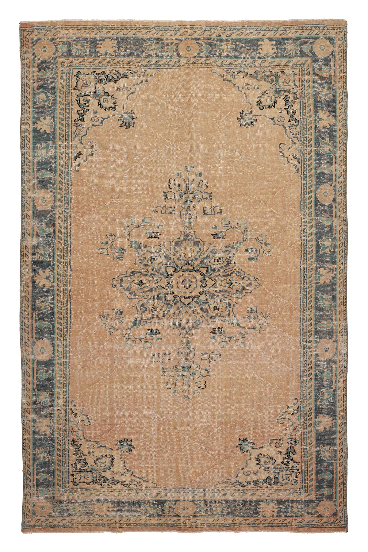 Vintage Manisa Turkish Area Rug 6x10 ft — Beige & Blue Floral