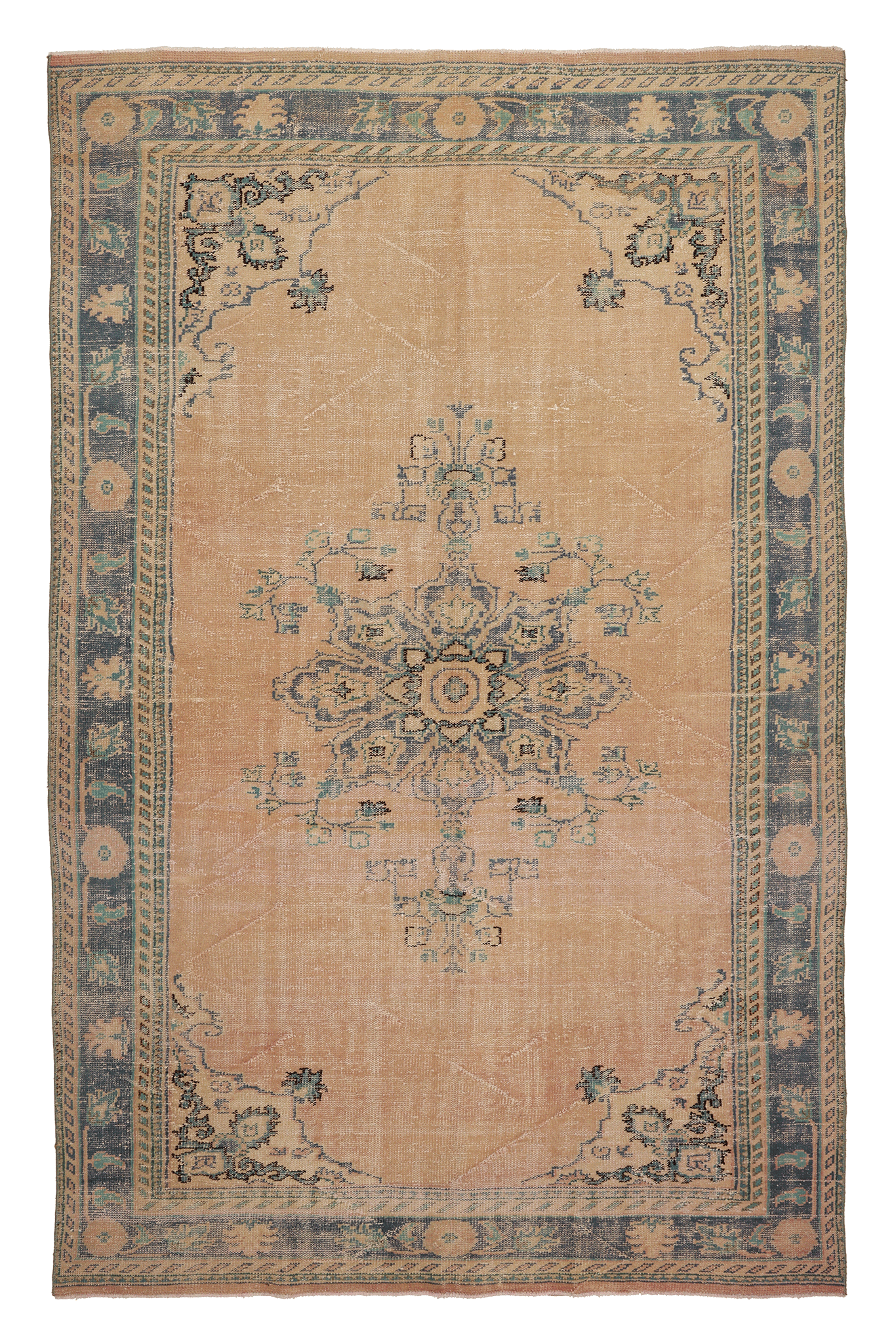 Vintage Manisa Turkish Area Rug 6x10 ft — Beige & Blue Floral